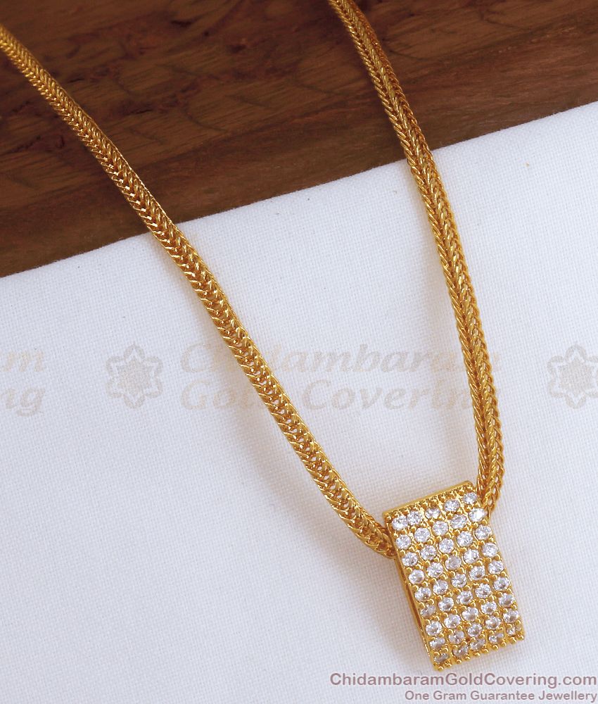 Stylish One Gram Gold Short Chain With Stone Pendant SMDR896