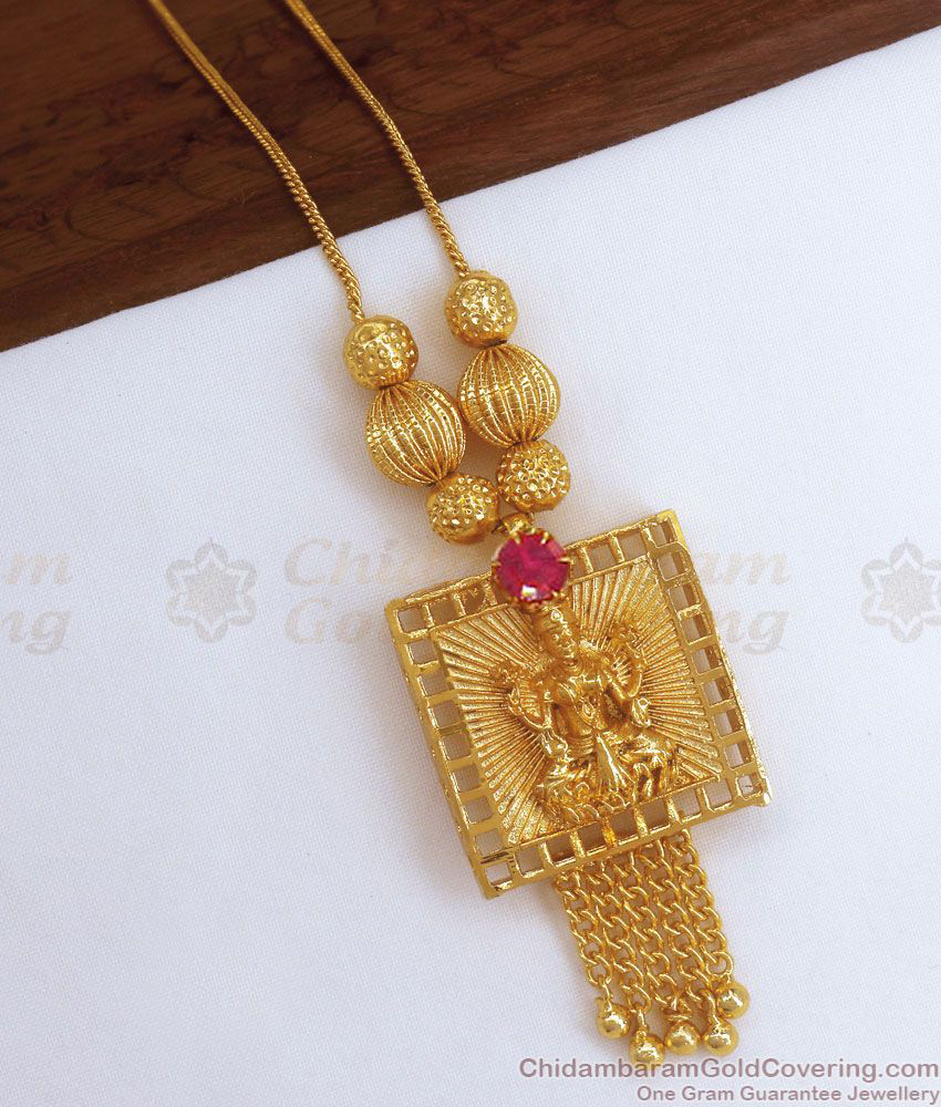Ruby Stone Lakshmi Pendant Gold Plated Chain Shop Online SMDR901
