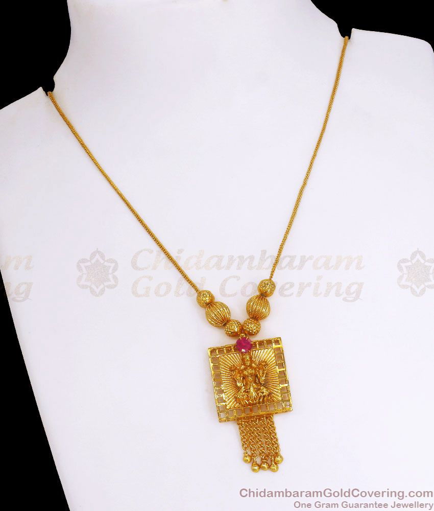 Ruby Stone Lakshmi Pendant Gold Plated Chain Shop Online SMDR901