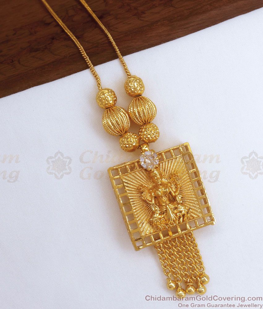 White Stone Lakshmi Pendant Gold Plated Chain Shop Online SMDR902