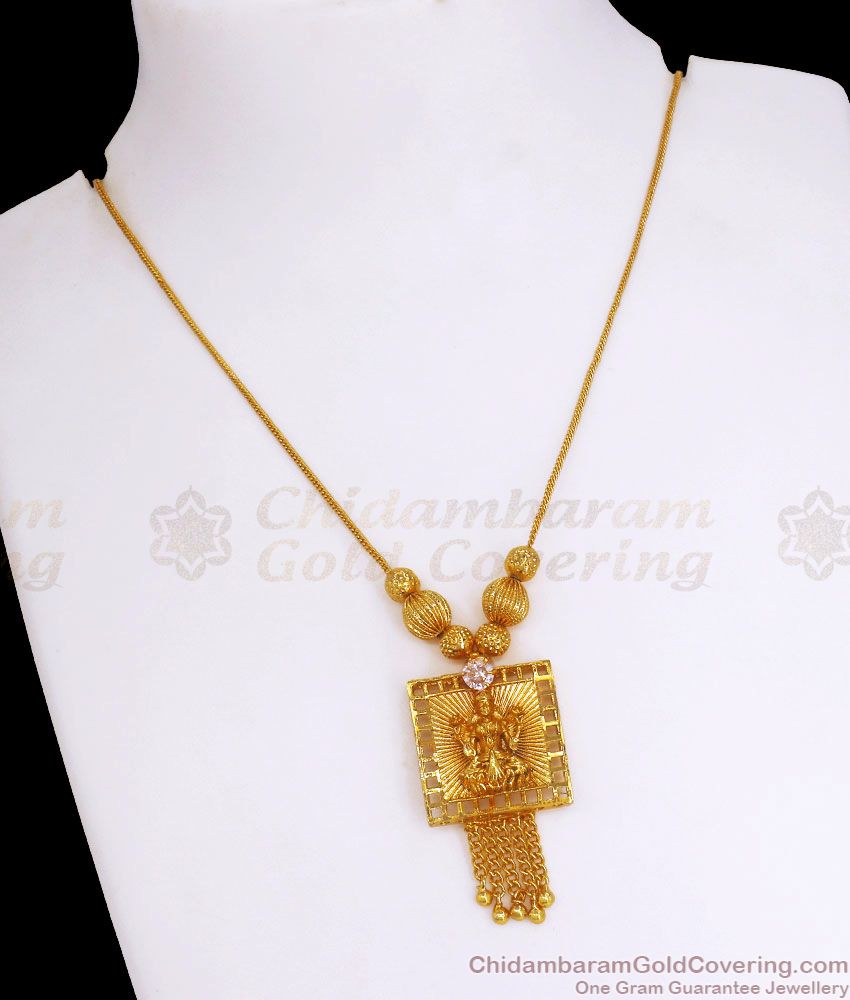 White Stone Lakshmi Pendant Gold Plated Chain Shop Online SMDR902
