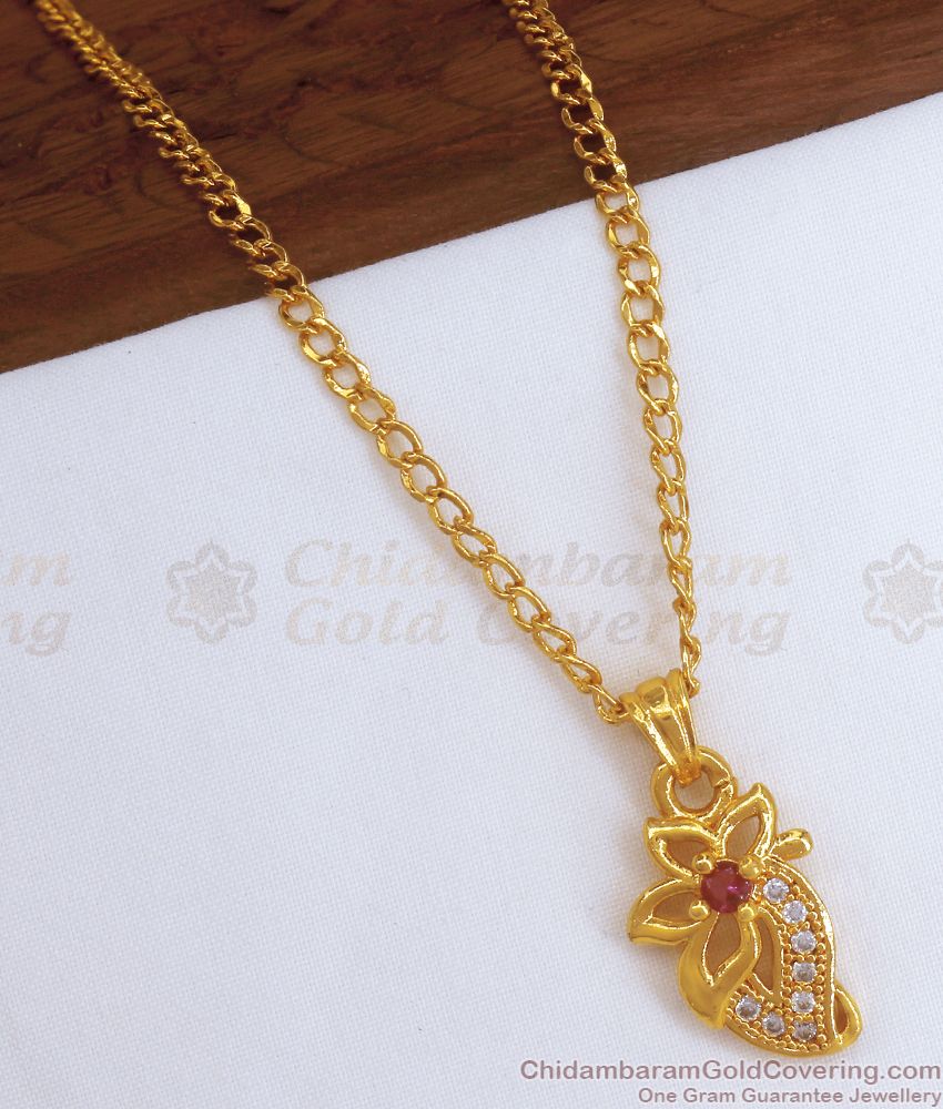 18k Real Gold Tone Pendant Chain Ruby White Stone Design SMDR904 18k Real Gold Tone Pendant Chain Ruby White Stone Design SMDR904