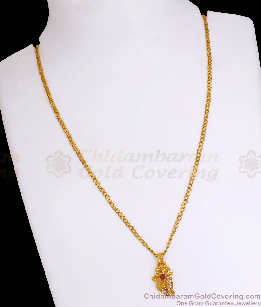 18k Real Gold Tone Pendant Chain Ruby White Stone Design SMDR904 18k Real Gold Tone Pendant Chain Ruby White Stone Design SMDR904