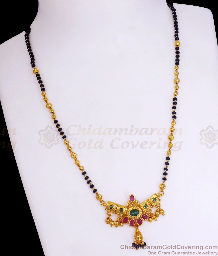 Traditional Kemp Stone Mangalsutra Pendant Chain Gold Plated Jewelry SMDR909