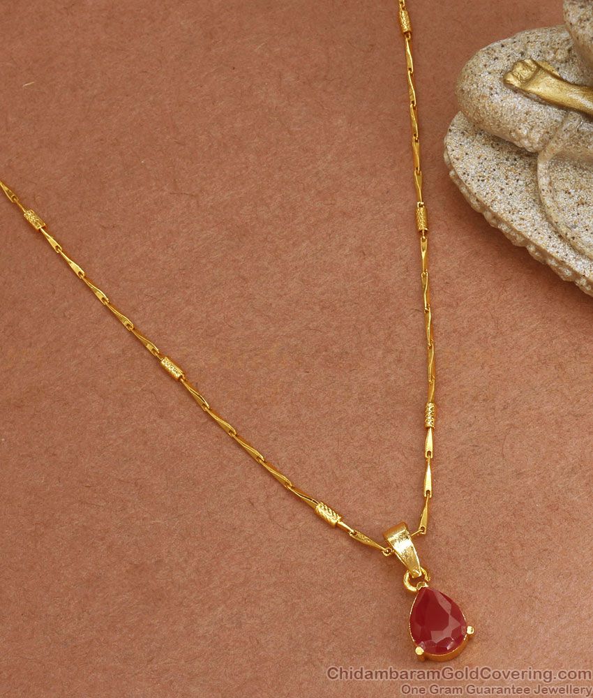 Single Ruby Stone Gold Plated Pendant Wheat Chain Shop Online SMDR914 Single Ruby Stone Gold Plated Pendant Wheat Chain Shop Online SMDR914