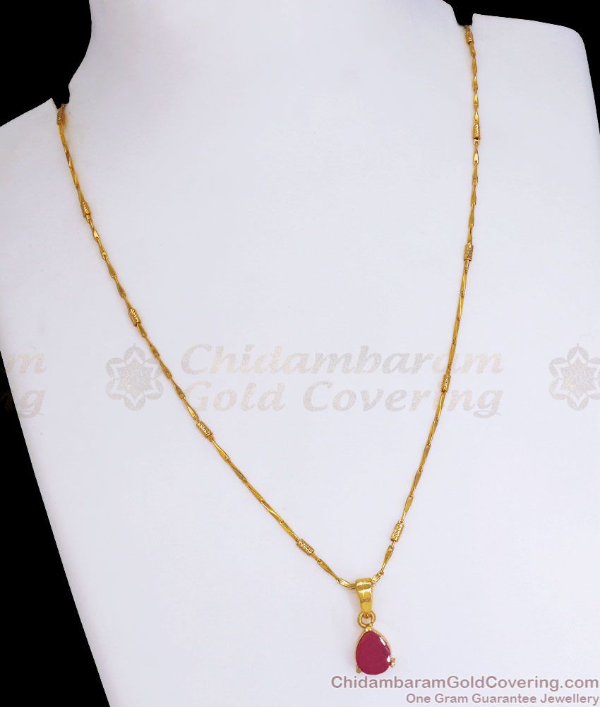 Single Ruby Stone Gold Plated Pendant Wheat Chain Shop Online SMDR914 Single Ruby Stone Gold Plated Pendant Wheat Chain Shop Online SMDR914