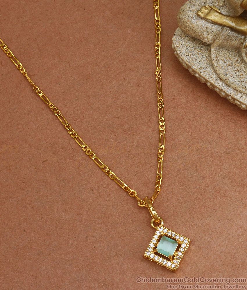 Thin Gold Plated Turquoise Stone Pendant Chain For Regular Use SMDR917 Thin Gold Plated Turquoise Stone Pendant Chain For Regular Use SMDR917