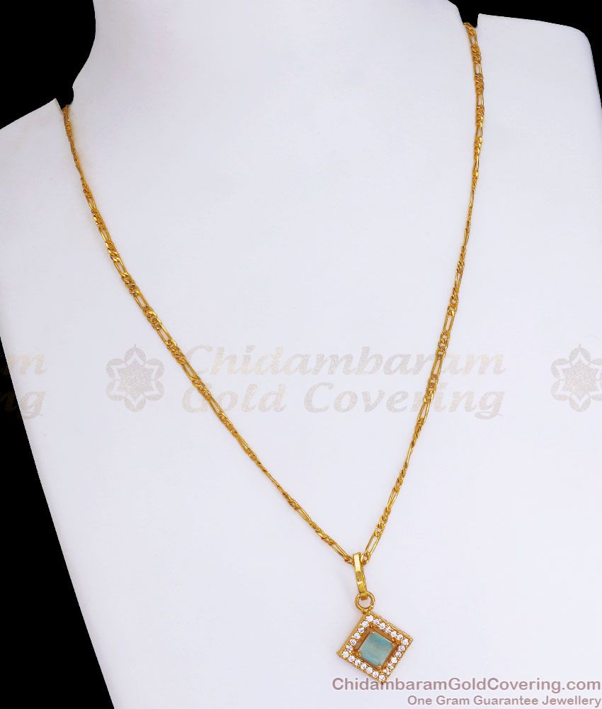 Thin Gold Plated Turquoise Stone Pendant Chain For Regular Use SMDR917