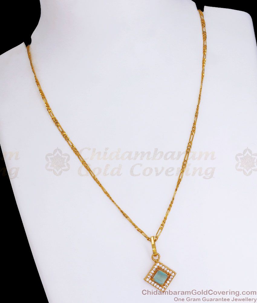 Thin Gold Plated Turquoise Stone Pendant Chain For Regular Use SMDR917 Thin Gold Plated Turquoise Stone Pendant Chain For Regular Use SMDR917