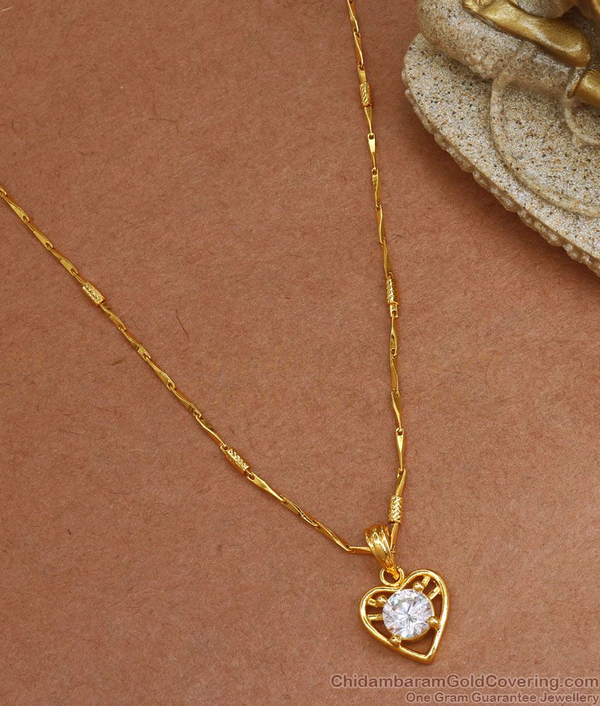 White Stone Heart Pendant Gold Plated Chain Shop Online SMDR919