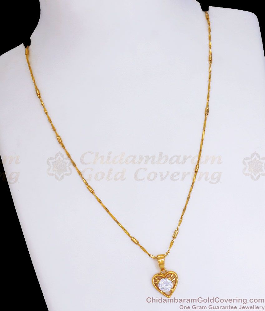 White Stone Heart Pendant Gold Plated Chain Shop Online SMDR919