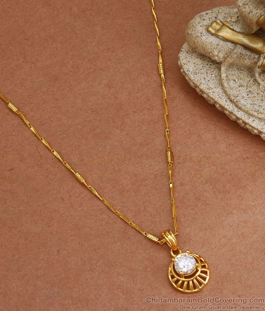 Regular Use Gold Plated Short Pendant Chain With White Stone SMDR920