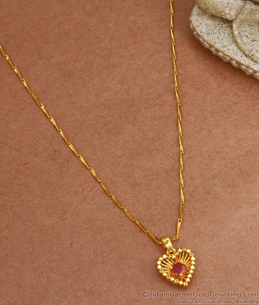 Latest Ruby Stone Gold Plated Heart Pendant Wheat Chain Shop Online SMDR922