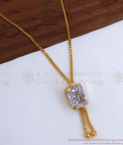 Lucky White Stone Gold Plated Pendant Chain Shop Online