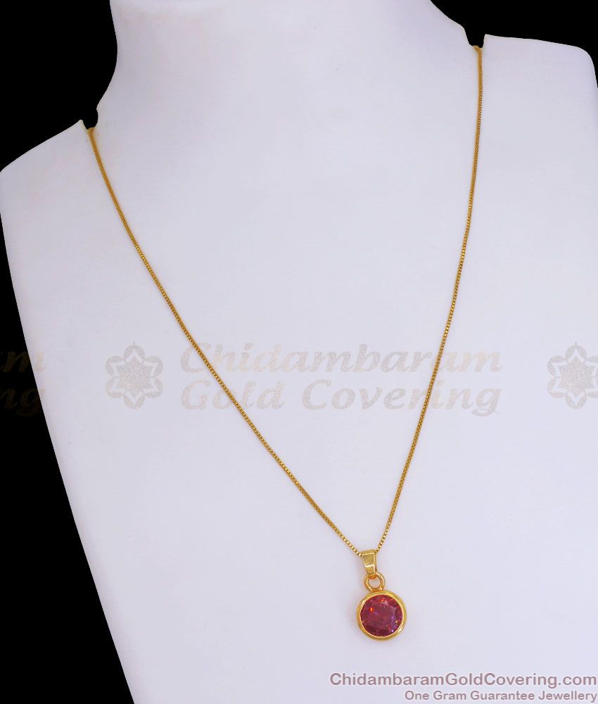 Single Ruby Stone Gold Plated Pendant Wheat Chain Shop Online SMDR954