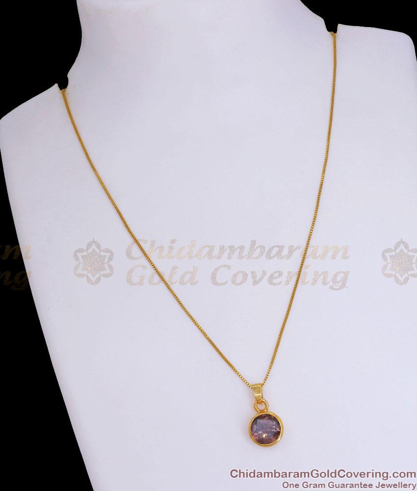 Single Brown Stone Gold Pendant with Chain Shop Online SMDR954 Single Brown Stone Gold Pendant with Chain Shop Online SMDR954