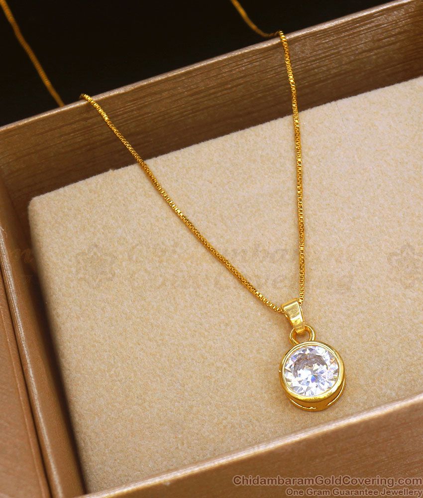 Round White Stone Pendant Chain Gold Plated Jewelry SMDR955