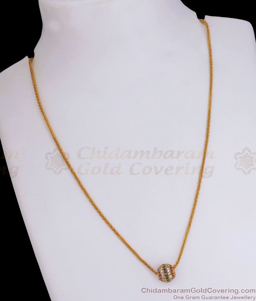 1 Gram Gold White Ball Pendant Chain Shop Online SMDR963