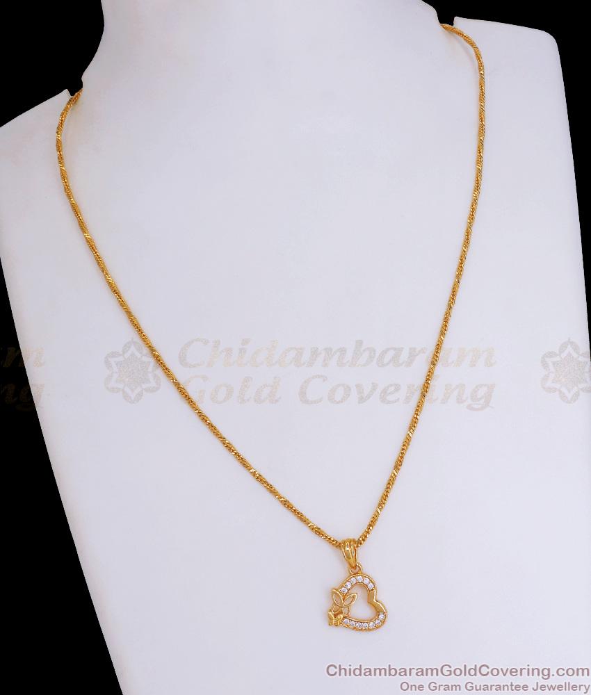 Heart Design White Stone Gold Plated Pendant Chain SMDR966
