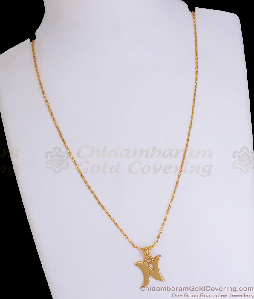 1 Gram Gold Letter N Pendant With Chain Daily Wear Collections SMDR972