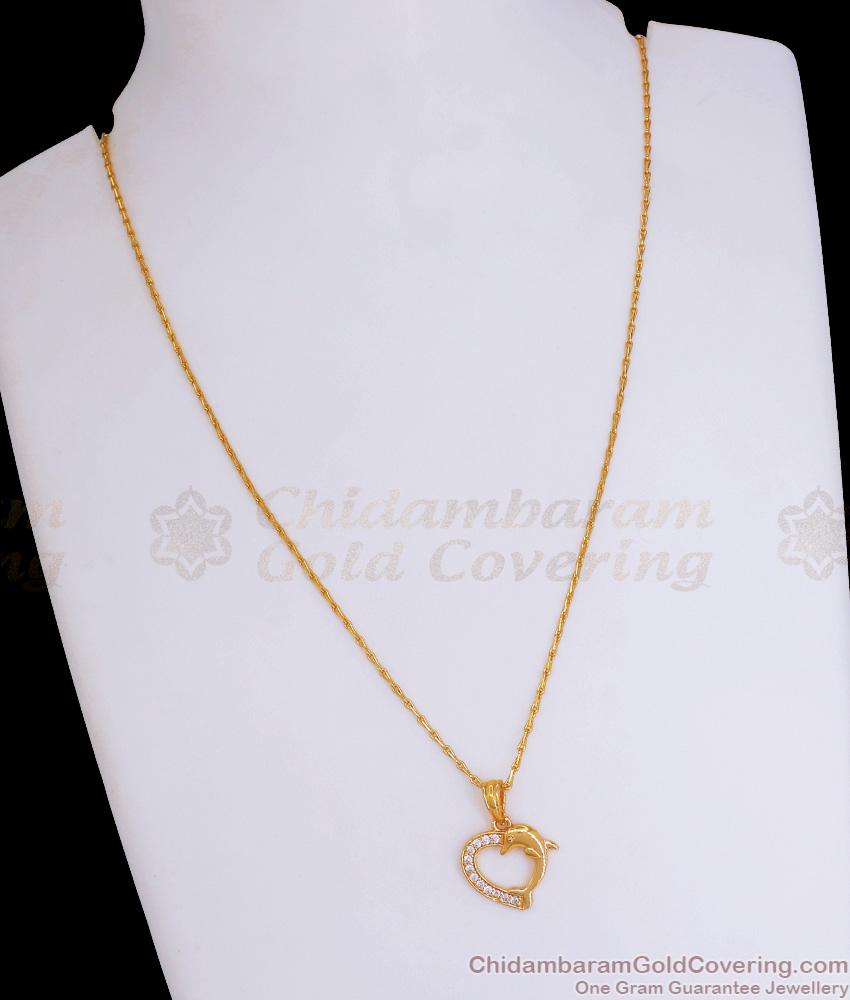 Office Wear White Stoned Gold Dolphin Pendant Chain Design SMDR979