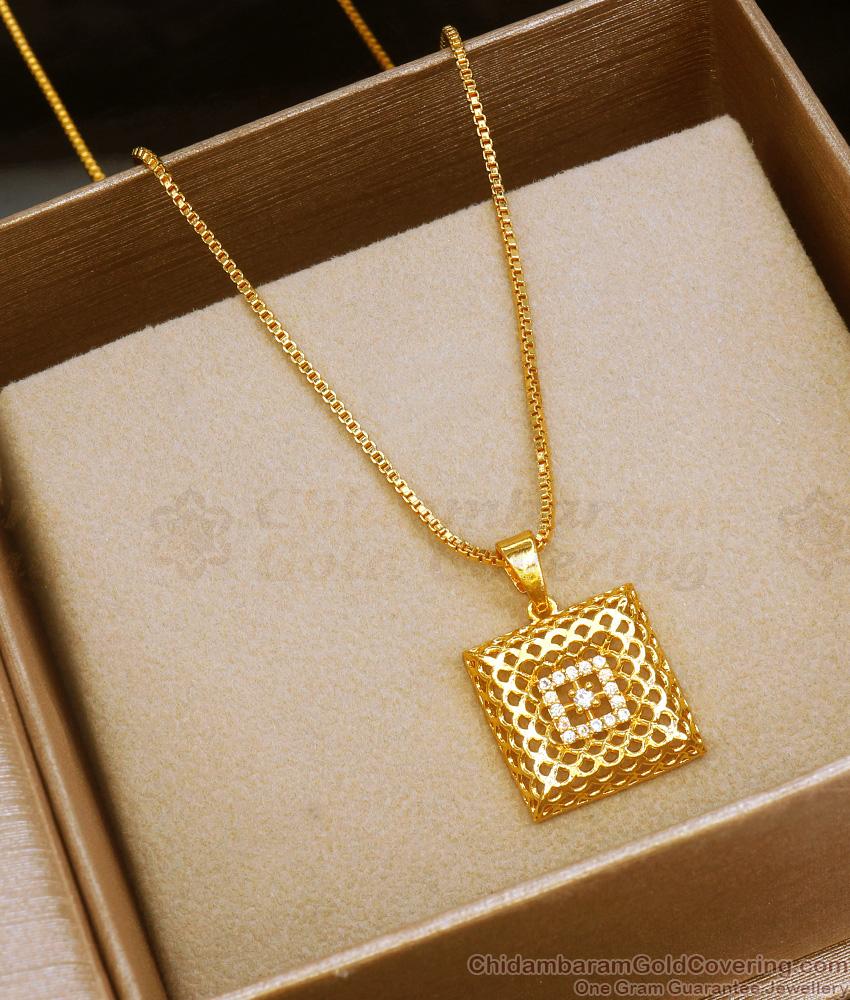 Daily Wear Gold Plated Short Pendant Chain White Stone Collections SMDR981