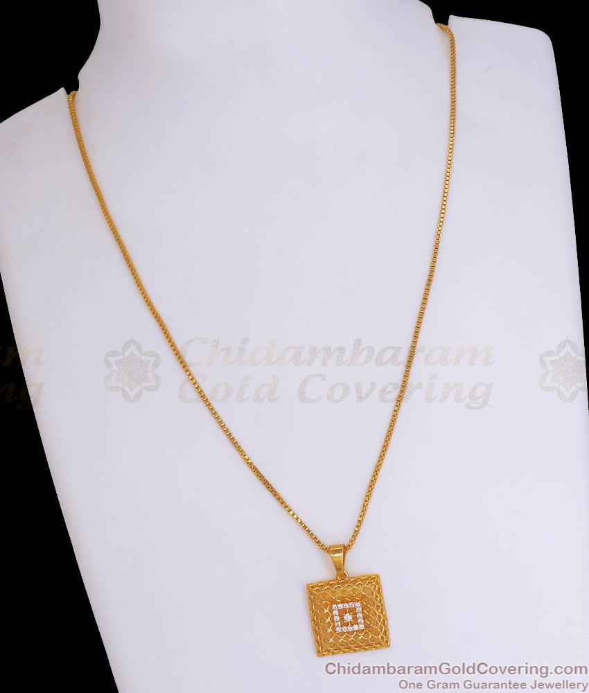 Daily Wear Gold Plated Short Pendant Chain White Stone Collections SMDR981