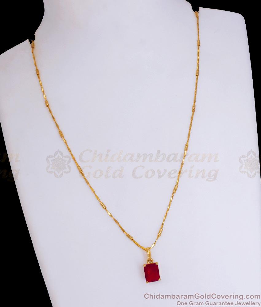 Lucky Ruby Stone Gold Plated Short Pendant Chains Shop Online SMDR985