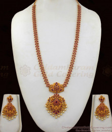 ANTQ1016 - Amazing Ruby Stone Antique Gold Haaram Earrings Set For Wedding  ANTQ1016 - Amazing Ruby Stone Antique Gold Haaram Earrings Set For Wedding
