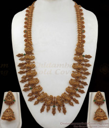ANTQ1019 - Grand Lakshmi Nagas Design Antique Long Gold Haaram With Earrings ANTQ1019 - Grand Lakshmi Nagas Design Antique Long Gold Haaram With Earrings