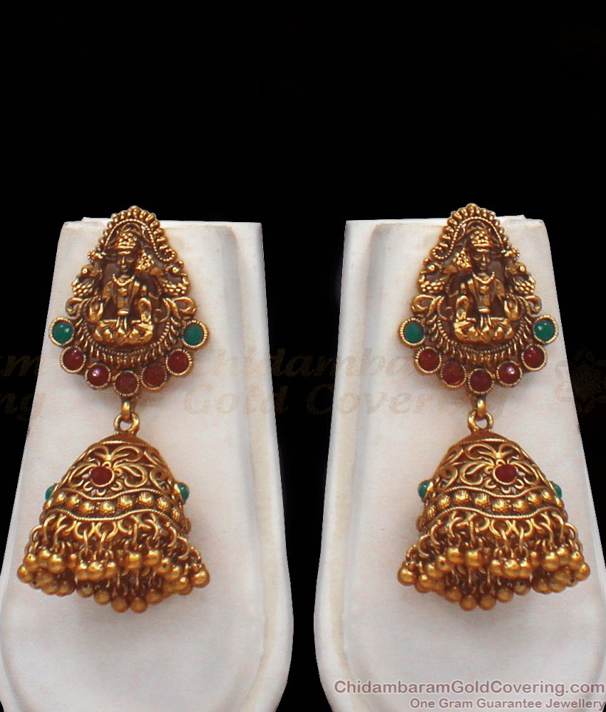 ANTQ1019 - Grand Lakshmi Nagas Design Antique Long Gold Haaram With Earrings