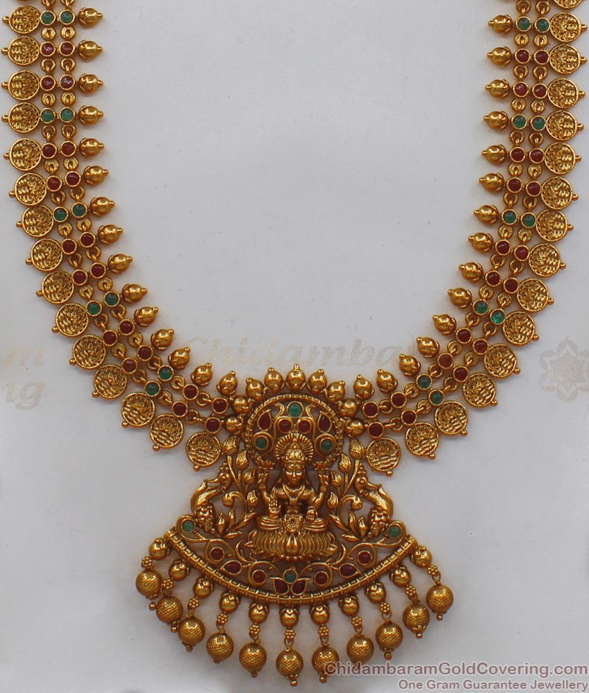 ANTQ1020 - Premium Antique Kasu Malai Nagas Jewelry Temple Haram Set Bridal Jewellery