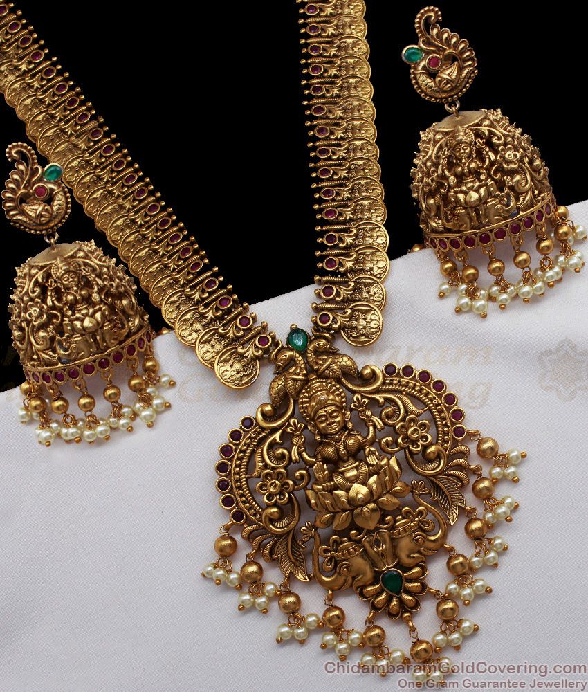 ANTQ1021 - Premium Finish Antique Nagas Jewelry Real Gold Tone Temple Set Haram Collections