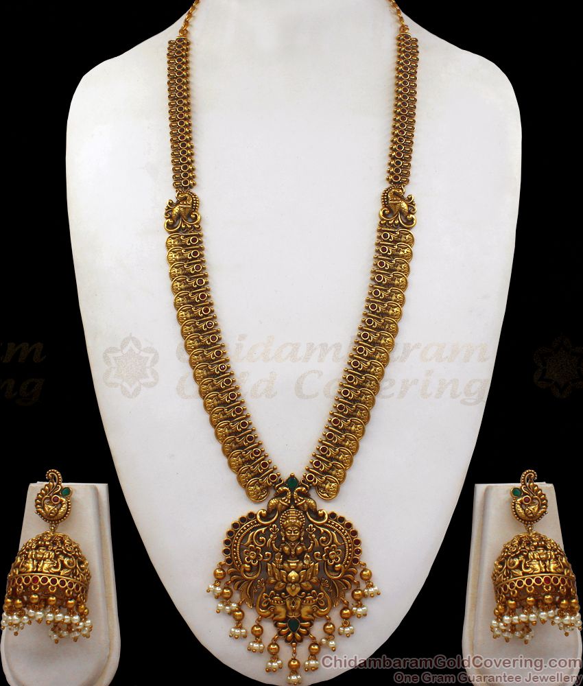 ANTQ1021 - Premium Finish Antique Nagas Jewelry Real Gold Tone Temple Set Haram Collections