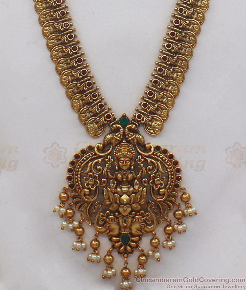 ANTQ1021 - Premium Finish Antique Nagas Jewelry Real Gold Tone Temple Set Haram Collections