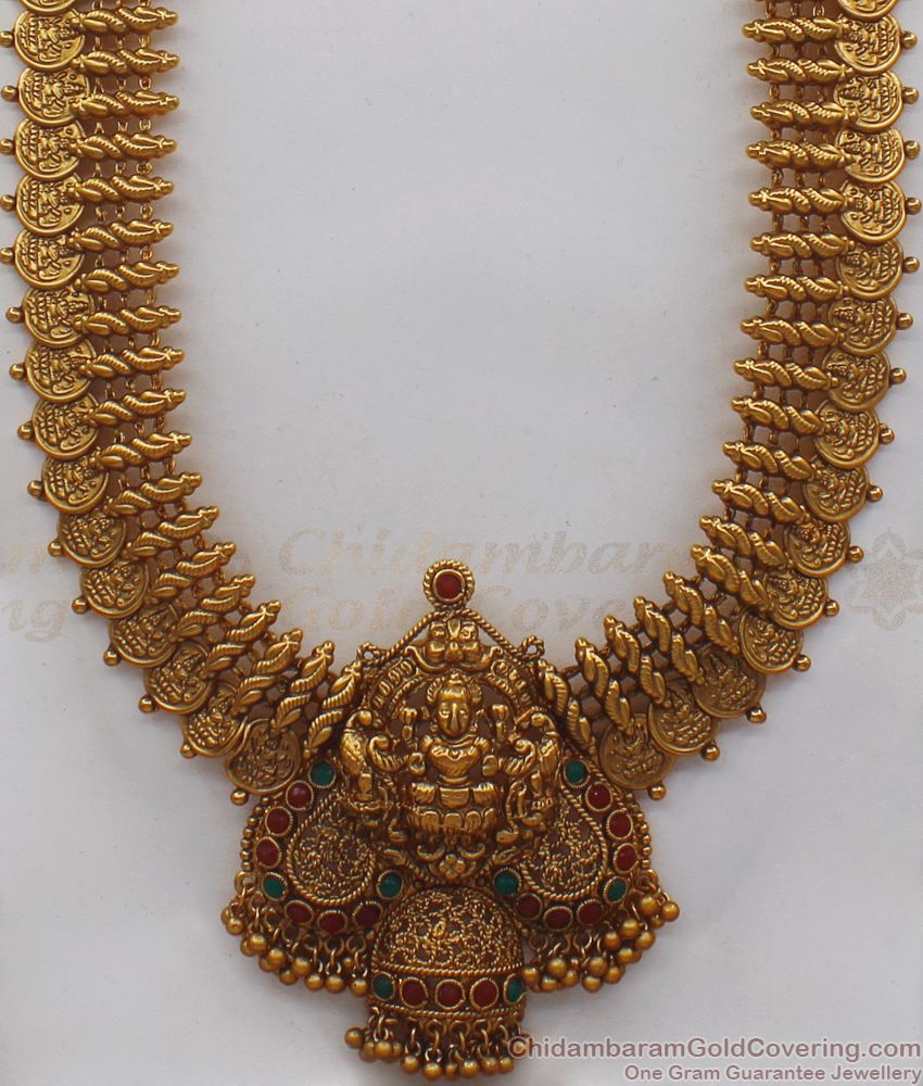 ANTQ1023 - First Quality Premium Antique Long Gold Haaram With Earrings