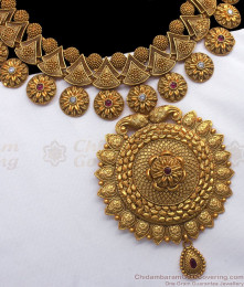ANTQ1024 - Dull Gold Antique Bridal Haram Traditional Marriage Jewelry ANTQ1024 - Dull Gold Antique Bridal Haram Traditional Marriage Jewelry