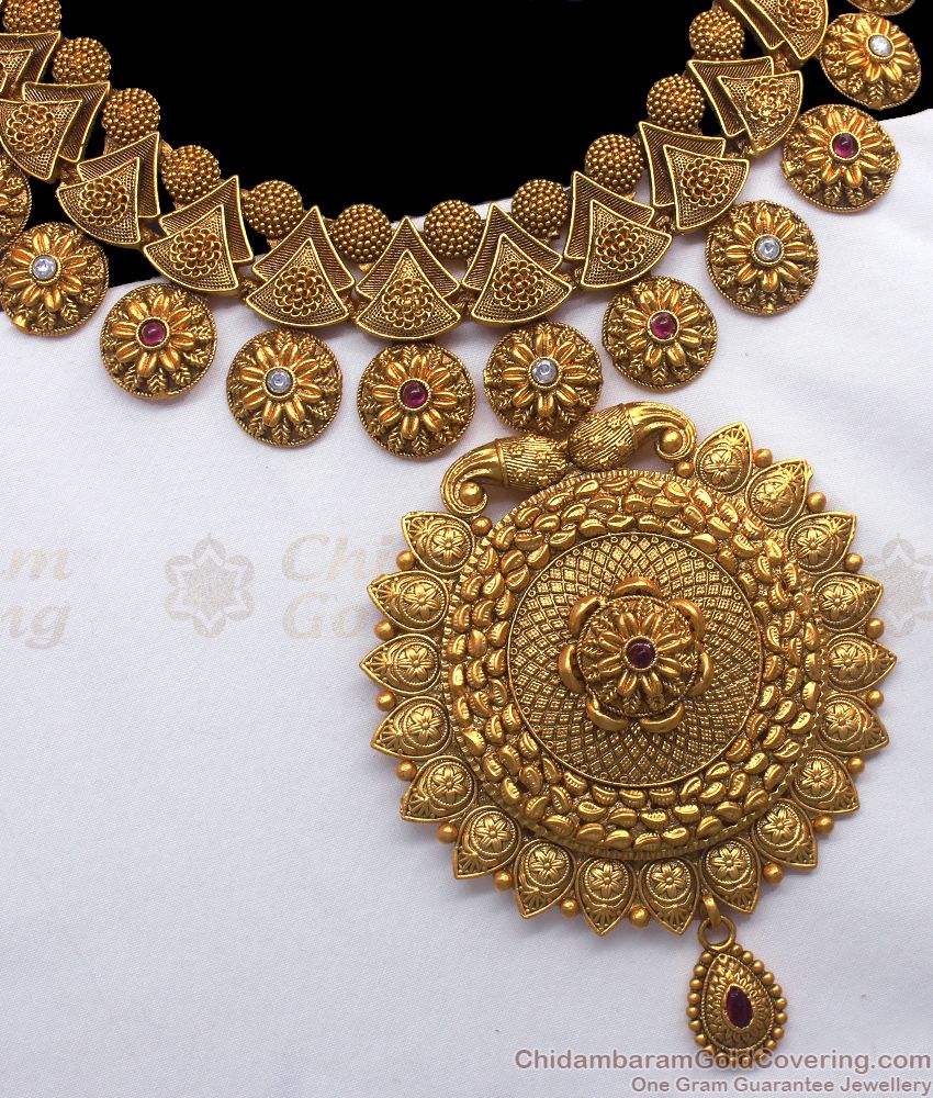 ANTQ1024 - Dull Gold Antique Bridal Haram Traditional Marriage Jewelry