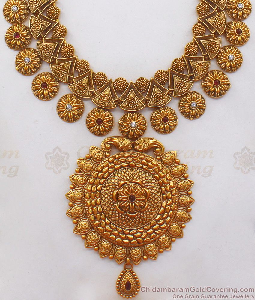ANTQ1024 - Dull Gold Antique Bridal Haram Traditional Marriage Jewelry