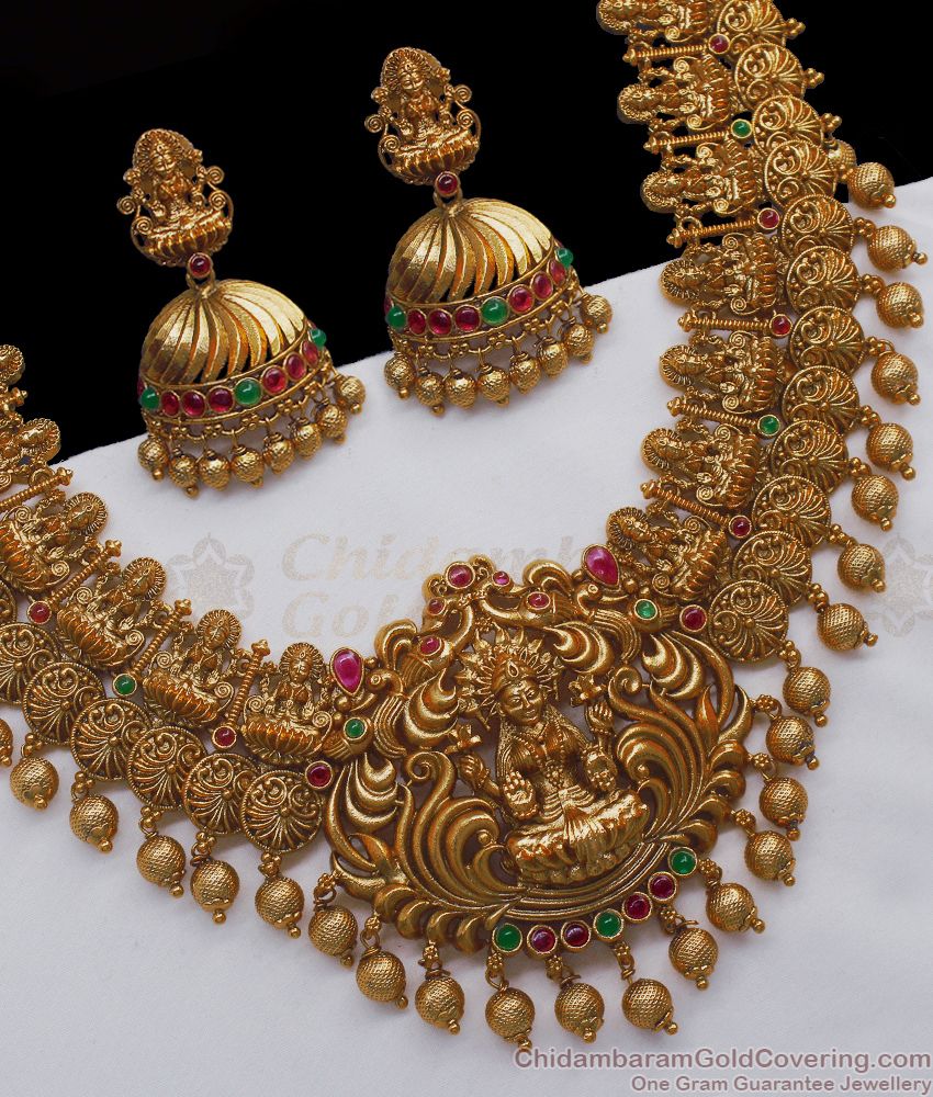 ANTQ1029 - Gorgeous Temple Jewellery Sets Big Jhumka Earrings Antique Gold Collections