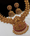 ANTQ1031 - Antique Haram Traditional Lakshmi Mango Design Long Necklace Earring Combo