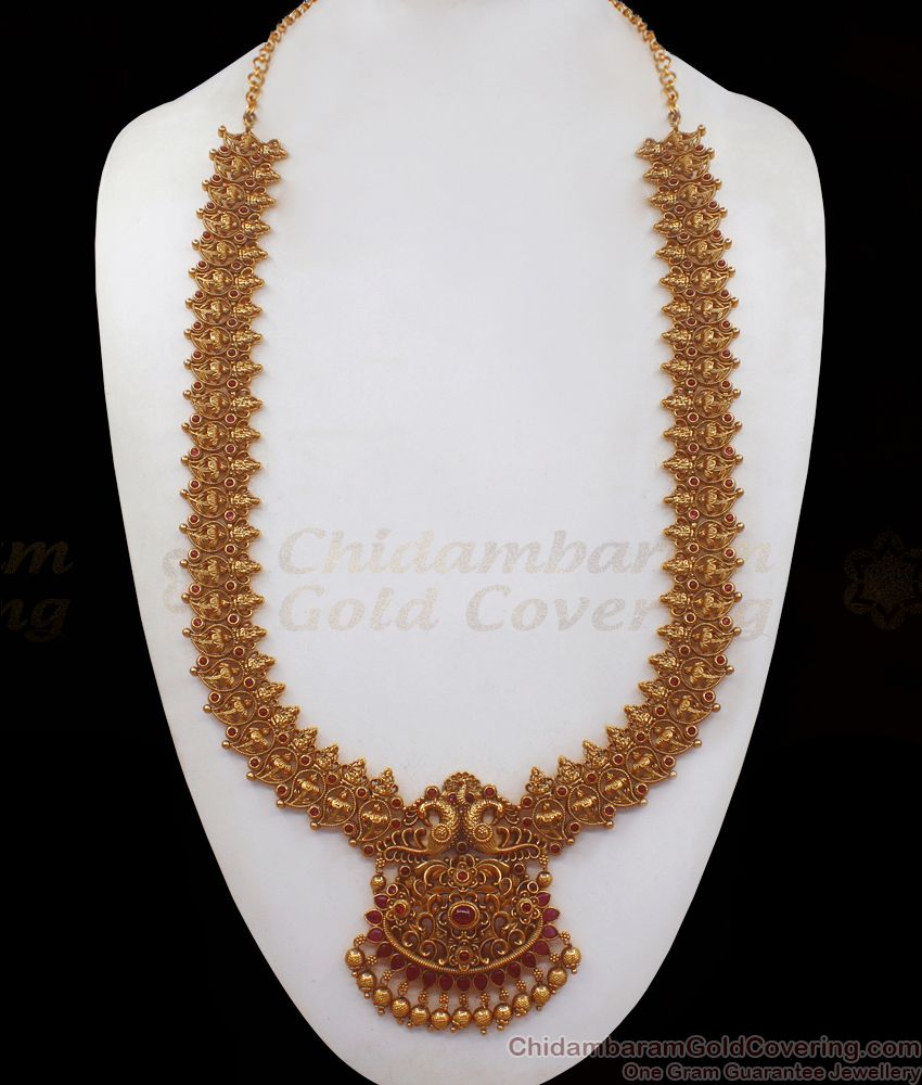 ANTQ1031 - Antique Haram Traditional Lakshmi Mango Design Long Necklace Earring Combo