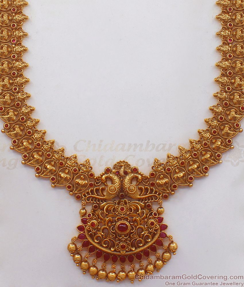 ANTQ1031 - Antique Haram Traditional Lakshmi Mango Design Long Necklace Earring Combo