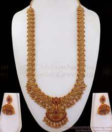 ANTQ1032 - Peacock Design Temple Jewelry Ruby Stone Haram Earring Combo ANTQ1032 - Peacock Design Temple Jewelry Ruby Stone Haram Earring Combo