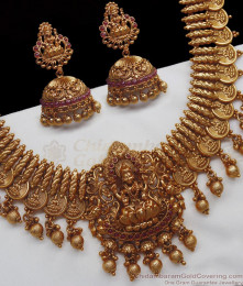 ANTQ1034 - Premium Nagas Temple Jewelry Lakshmi Kasu Haram Earring Combo ANTQ1034 - Premium Nagas Temple Jewelry Lakshmi Kasu Haram Earring Combo