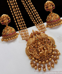 ANTQ1036 - Nagas Collections Multiline Chain Gajalakshmi Temple Jewellery Antique Gold Necklace ANTQ1036 - Nagas Collections Multiline Chain Gajalakshmi Temple Jewellery Antique Gold Necklace