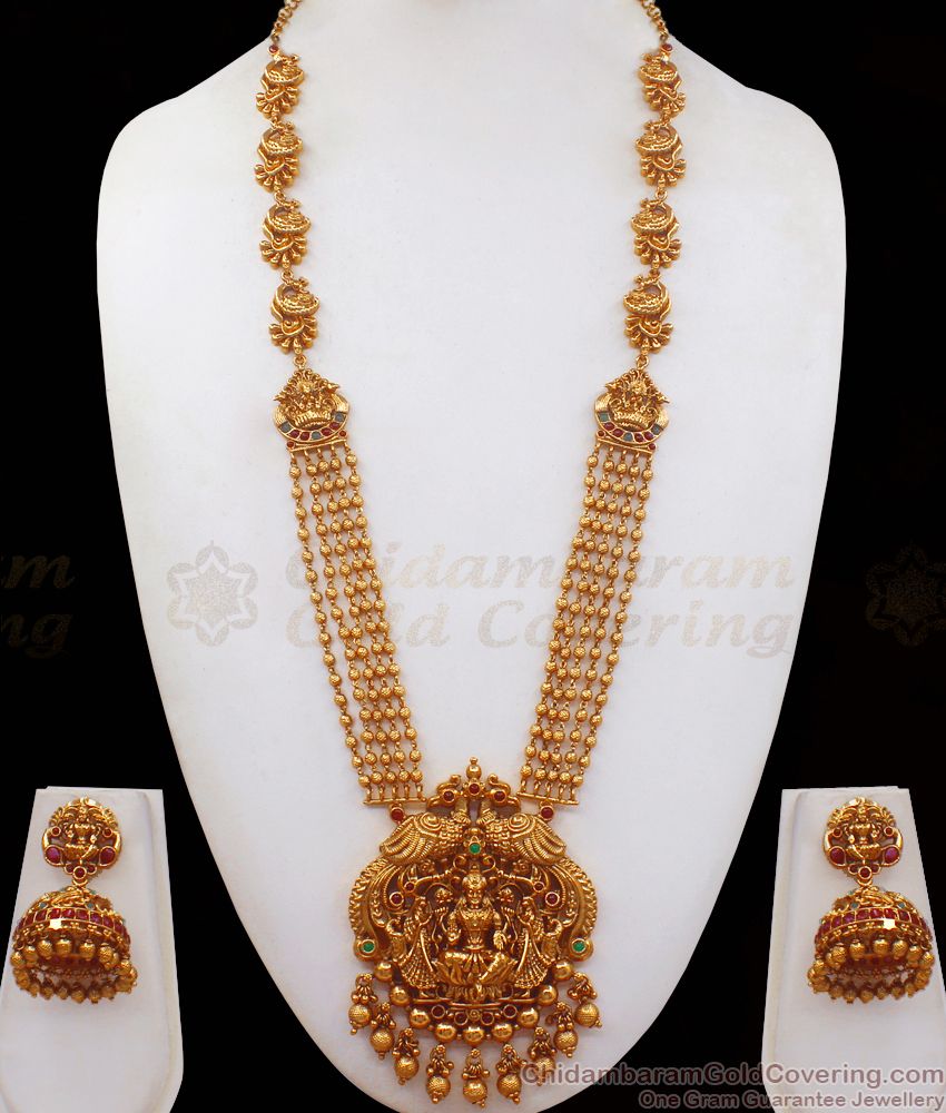 ANTQ1036 - Nagas Collections Multiline Chain Gajalakshmi Temple Jewellery Antique Gold Necklace