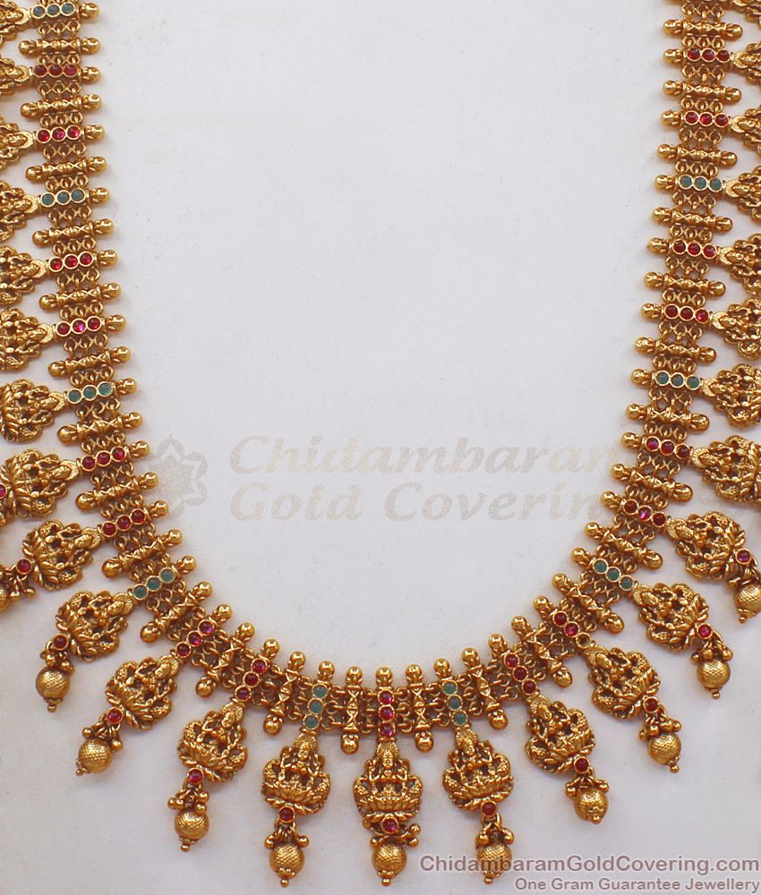 ANTQ1039 - Artistic Nagas Collections Lakshmi Beads Long Antique Haram Temple Collections