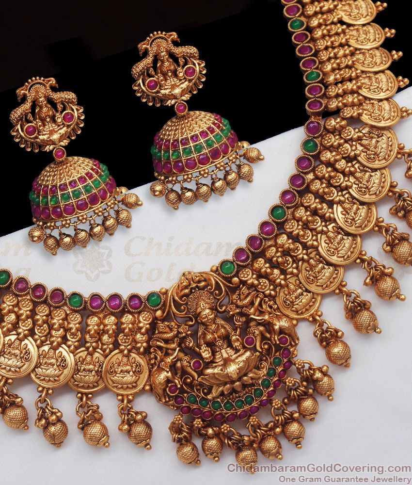 ANTQ1041 - One Gram Gold Antique Haram and Earrings An Complete Bridal Look