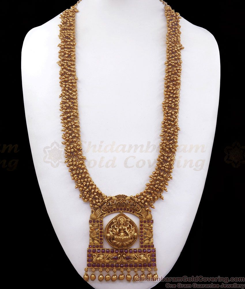ANTQ1044 - Premium Matt Finish Grand Antique Long Gold Haaram For Bridal Wear